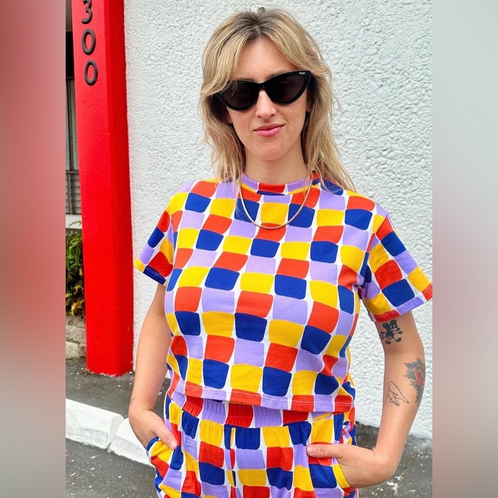 Nooworks crop top in Grid print